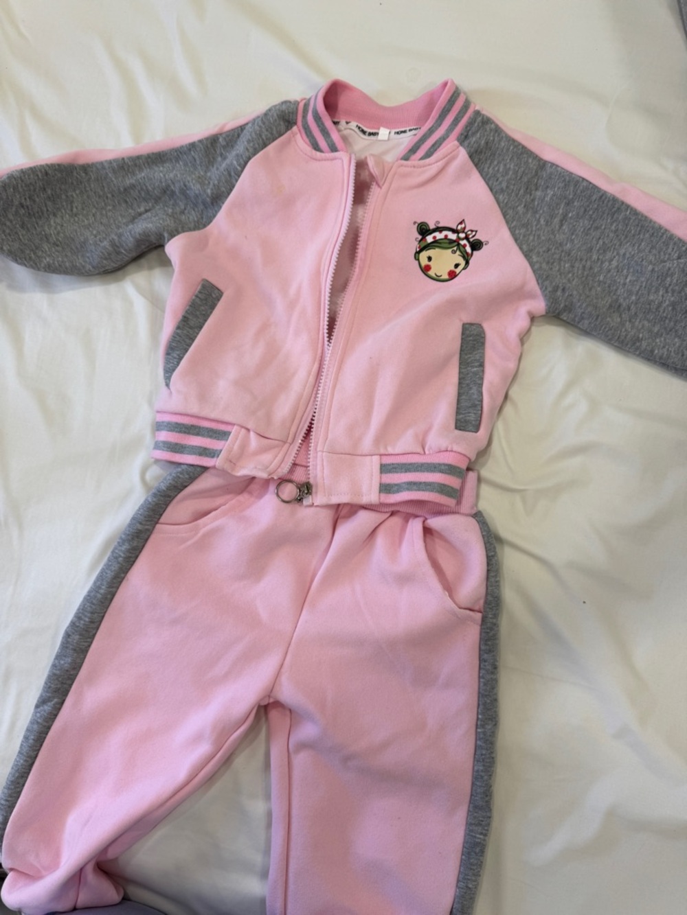 Girls Pink and Gray Two-Piece Track Set